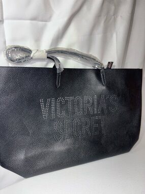 Victoria's Secret Black Pebbled Tote with Logo Stud Detailing